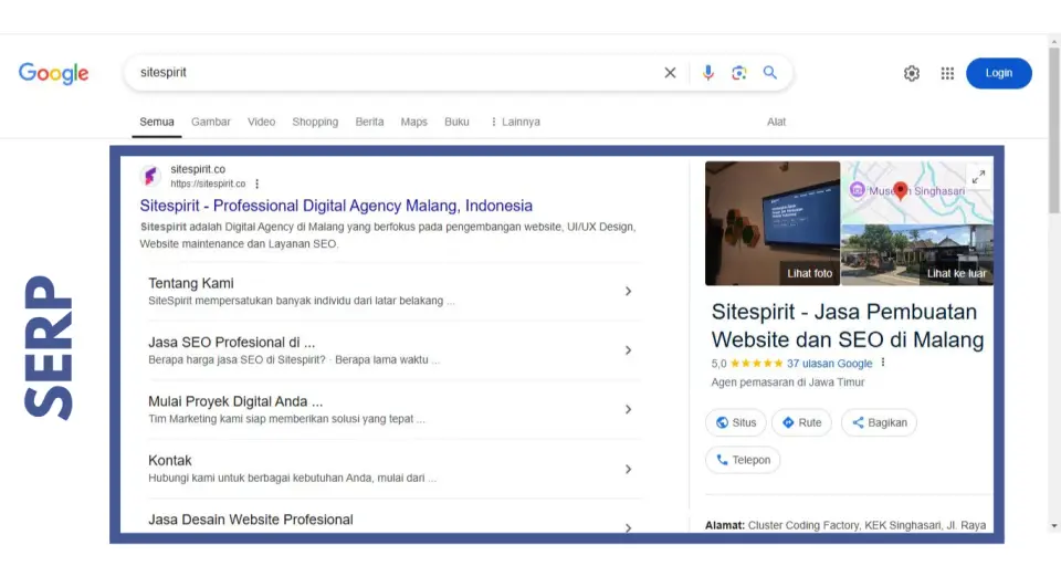 SERP dengan query Sitespirit