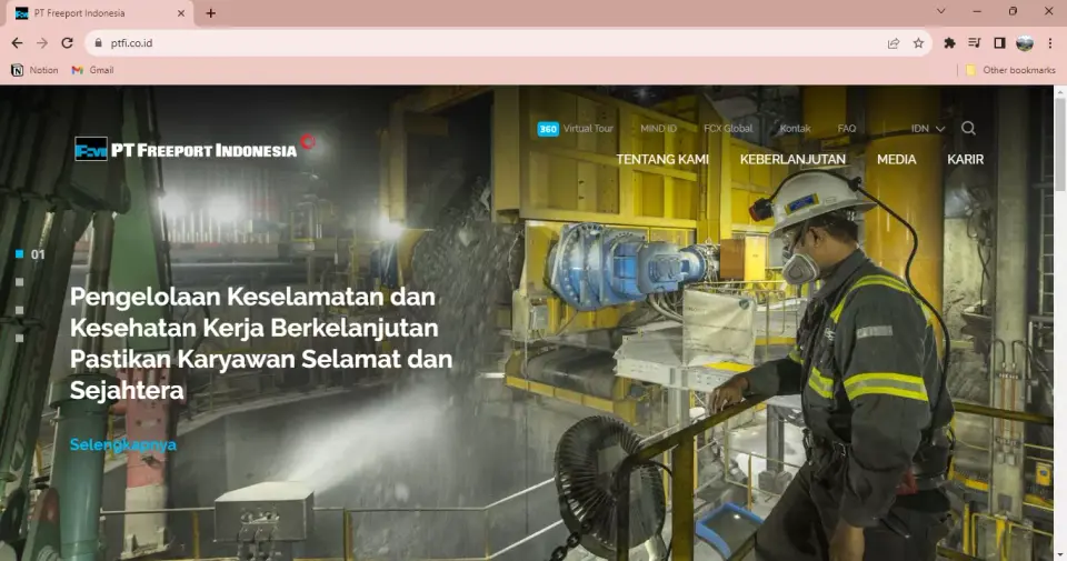 Contoh homepage website perusahaan PT Freeport Indonesia