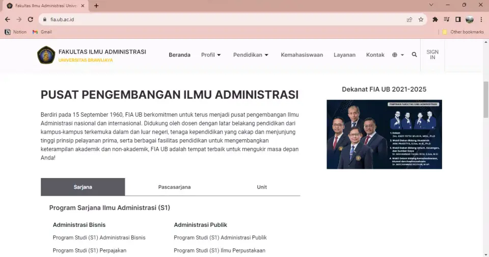 Contoh homepage website kampus Fakultas Ilmu Administrasi Universitas Brawijaya