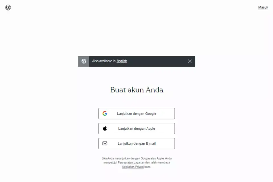 buat akun di wordpress