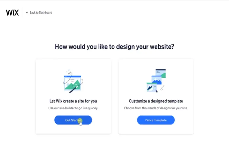 Tampilan awal pengaturan desain situs di Wix