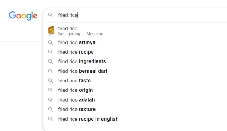 Contoh LSI Keyword dari Google suggest