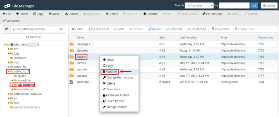 menonaktifkan plugin untuk mengatasi error 500