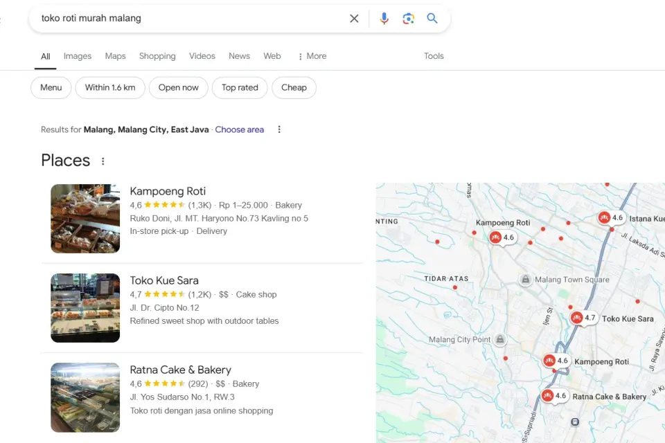 Contoh buying keyword pada mesin pencarian. 