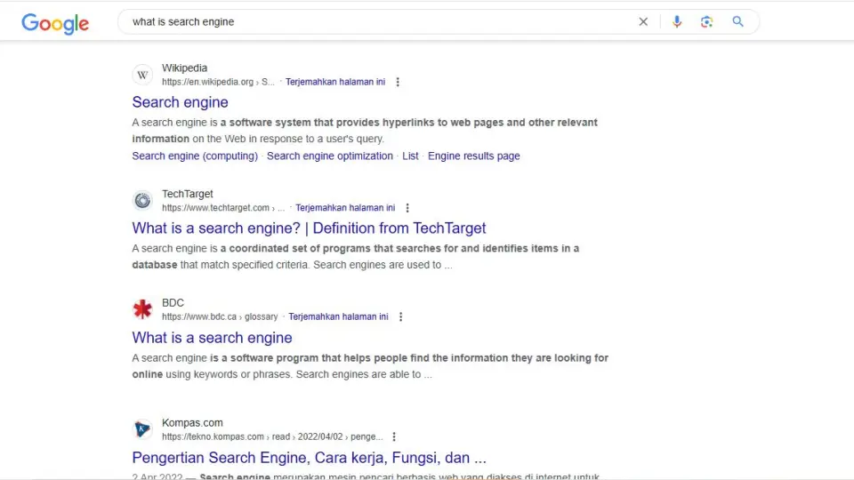 SERP dari indexing, crawling, dan ranking pada search engine