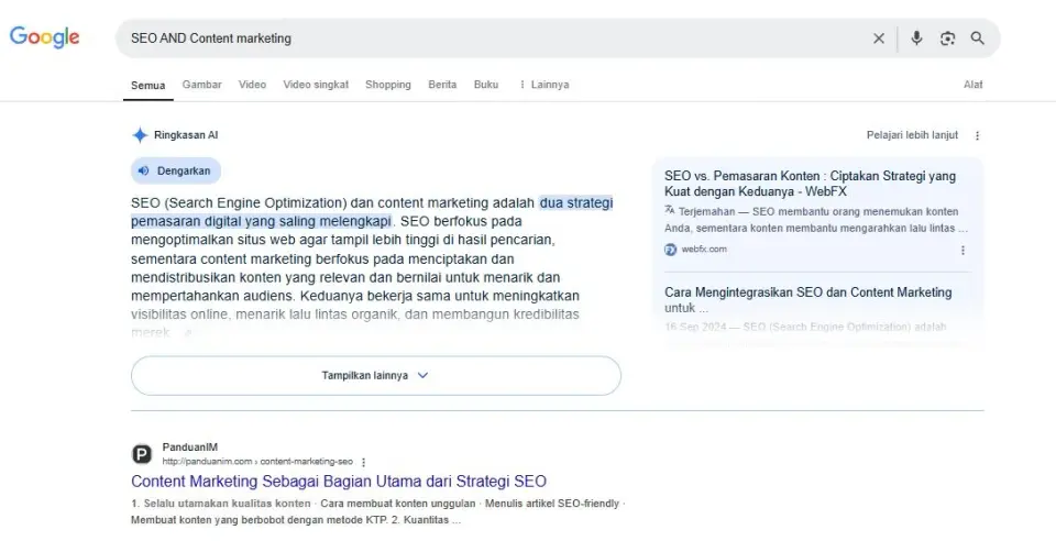 contoh penerapan boolean search "AND"