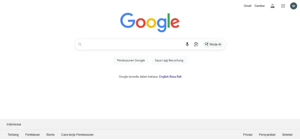 Tampilan halaman Google Search