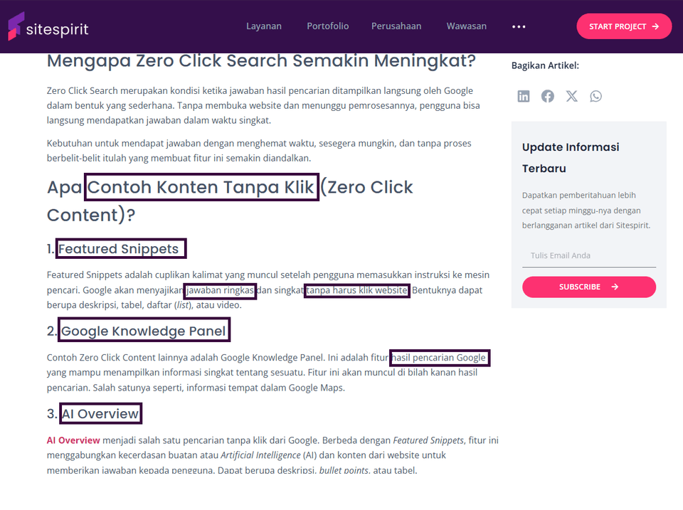 Contoh LSI keyword pada artikel zero click search