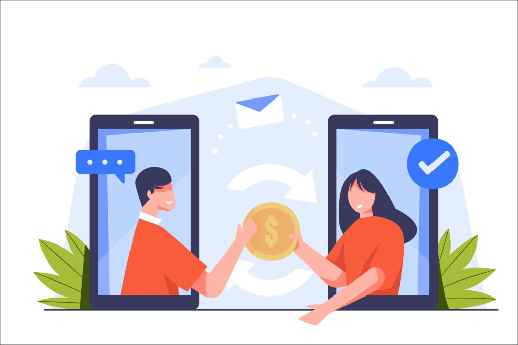 Direct Selling: Pengertian, Jenis, Contoh, Manfaat, dan Tips 7 Ilustrasi dua orang bertransaksi secara direct sales